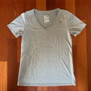 Nike Dri-Fit grey v-neck athletic cut workout shirt, short sleeves, medium